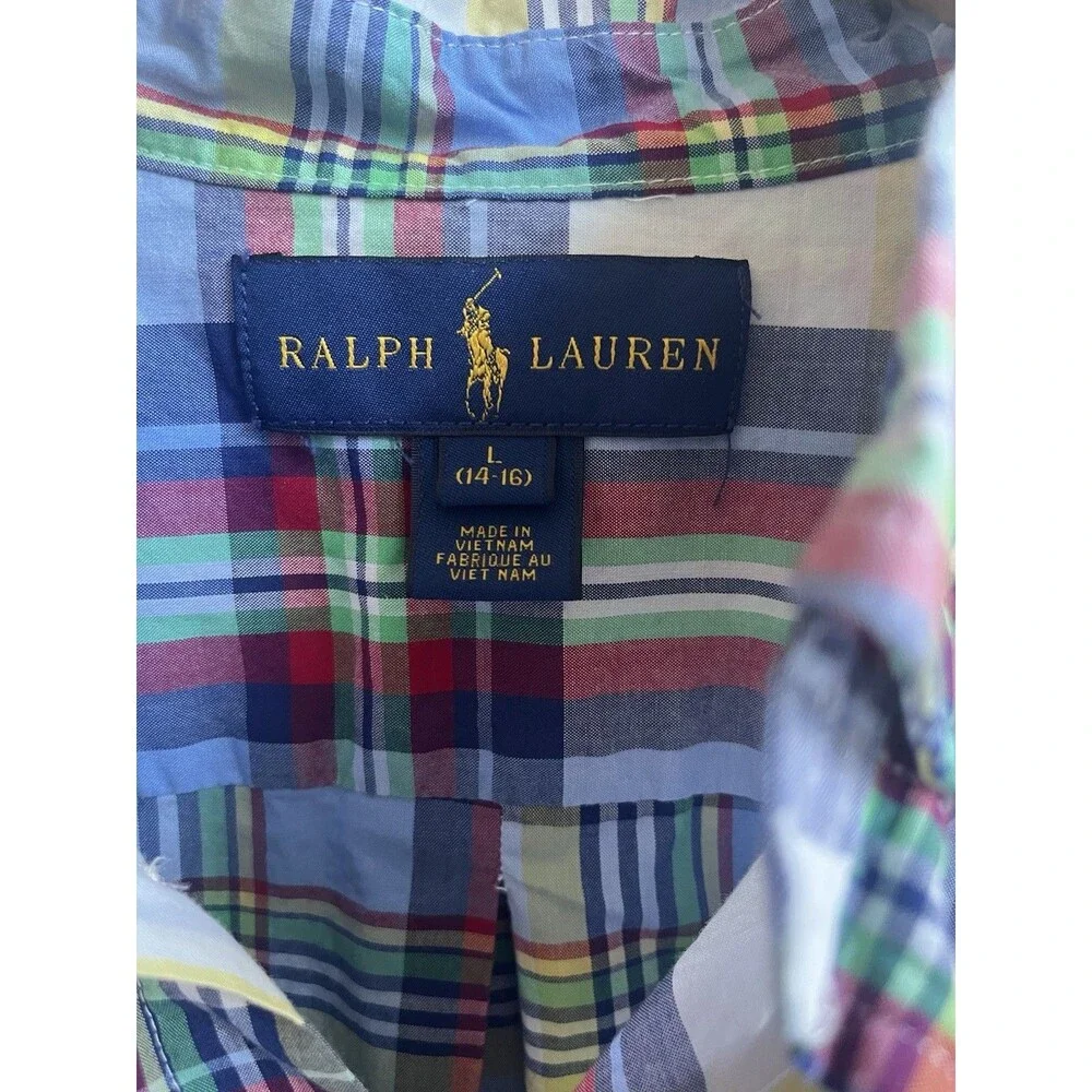 Ralph Lauren Pony Polo Boys Long Sleeve Plaid Button Up Shirt Size 14-16
